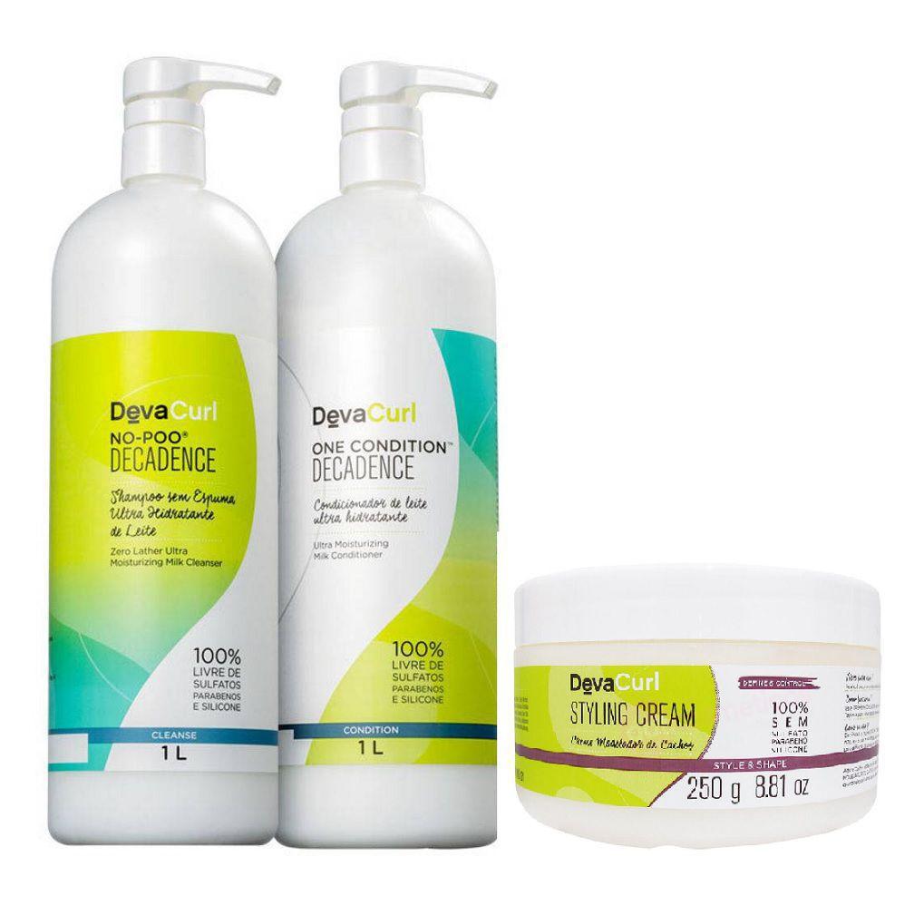 Deva Curl Decadence 2x1000ml e Styling Cream 250g Finalizador Capilar