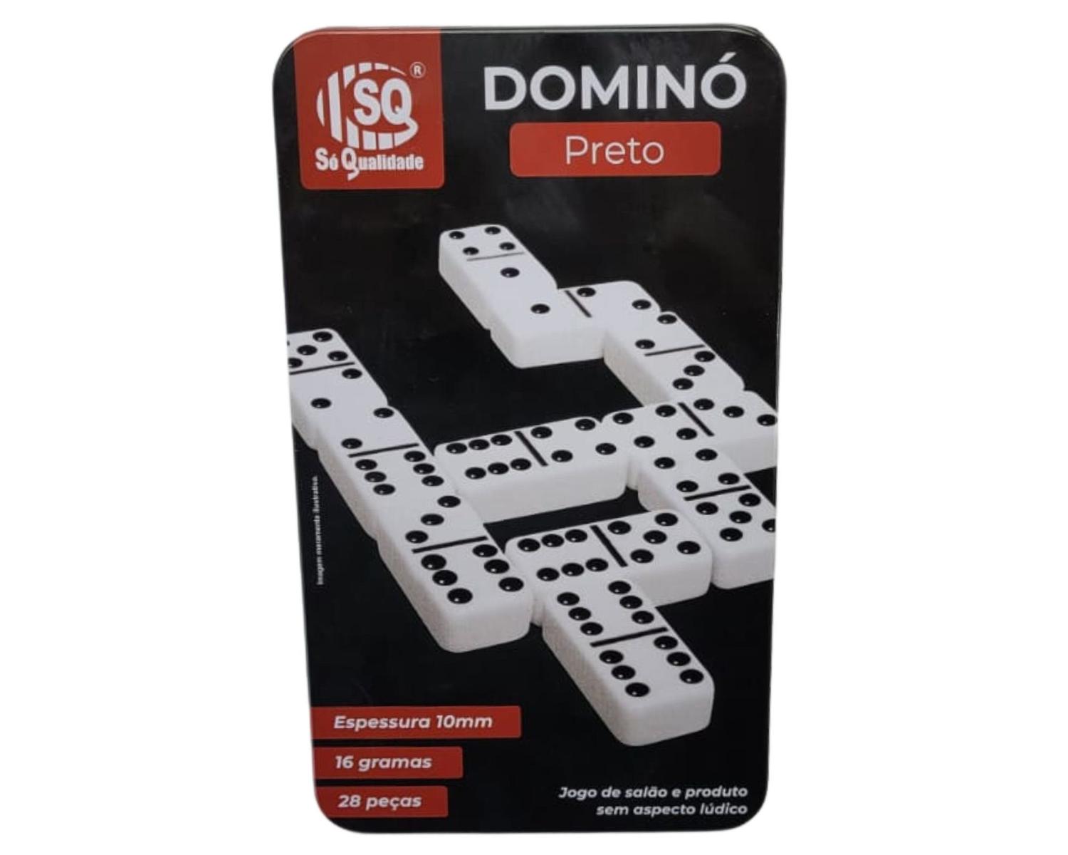 Jogo Dominó branco com pontos pretos 28 pcs 10 mm no estojo - Branco