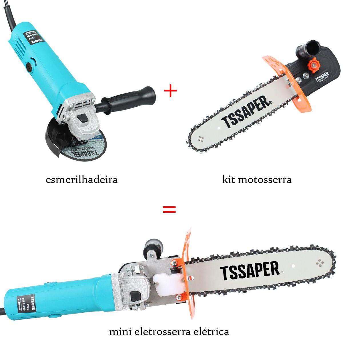Eletrosserra Kit Completo Motosserra Adaptador TSKSE-01 + Esmerilhadeira Lixadeira Tssaper