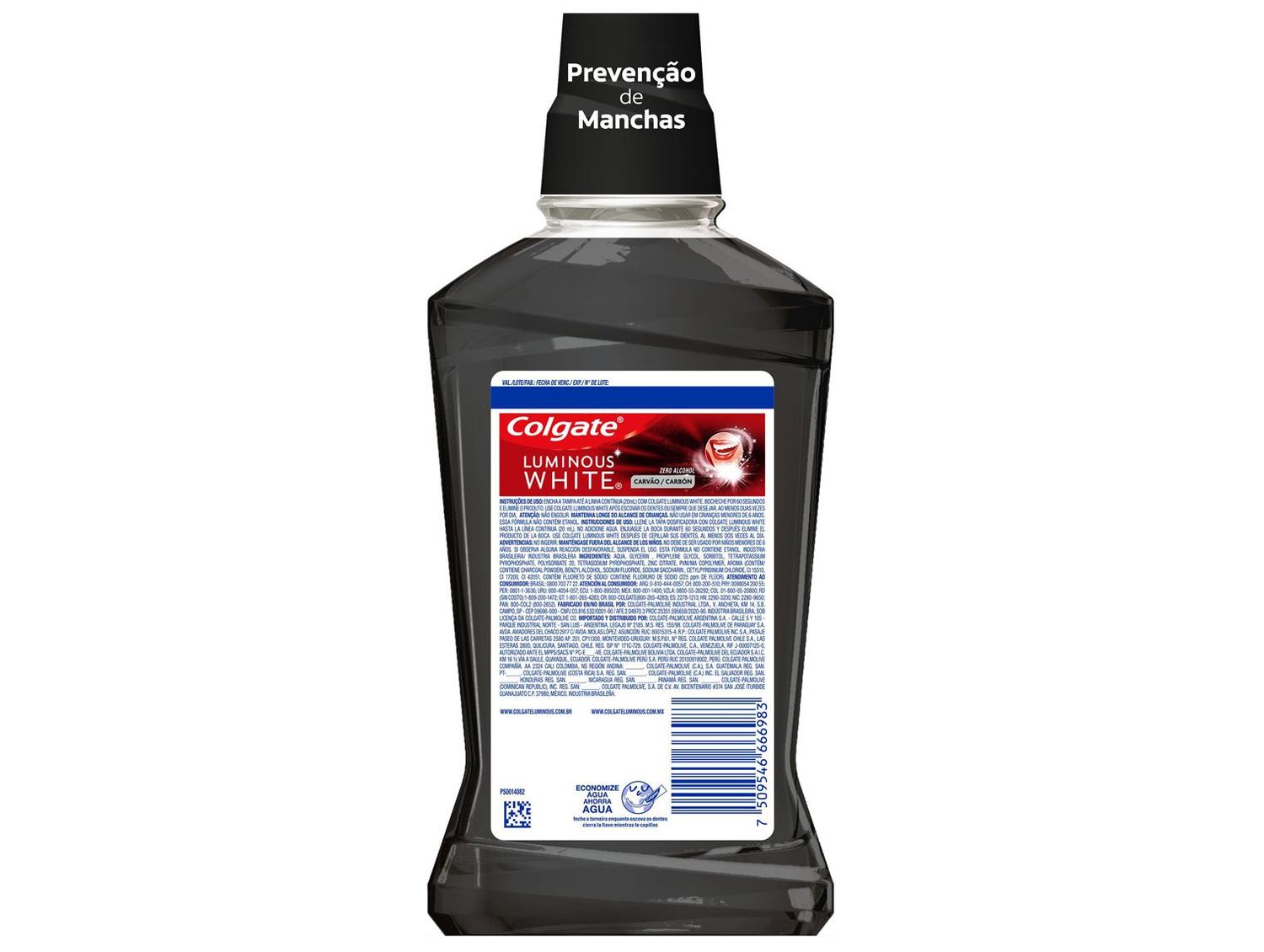 Enxaguante Bucal Colgate sem Álcool Luminous White Carvão Ativado 500ml