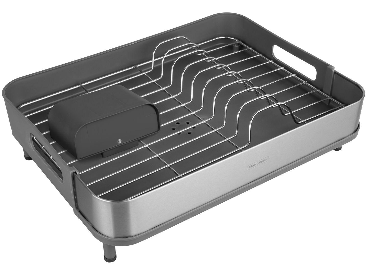Escorredor de Louça Inox Tramontina Plurale Cinza 10 Pratos com Porta Talheres