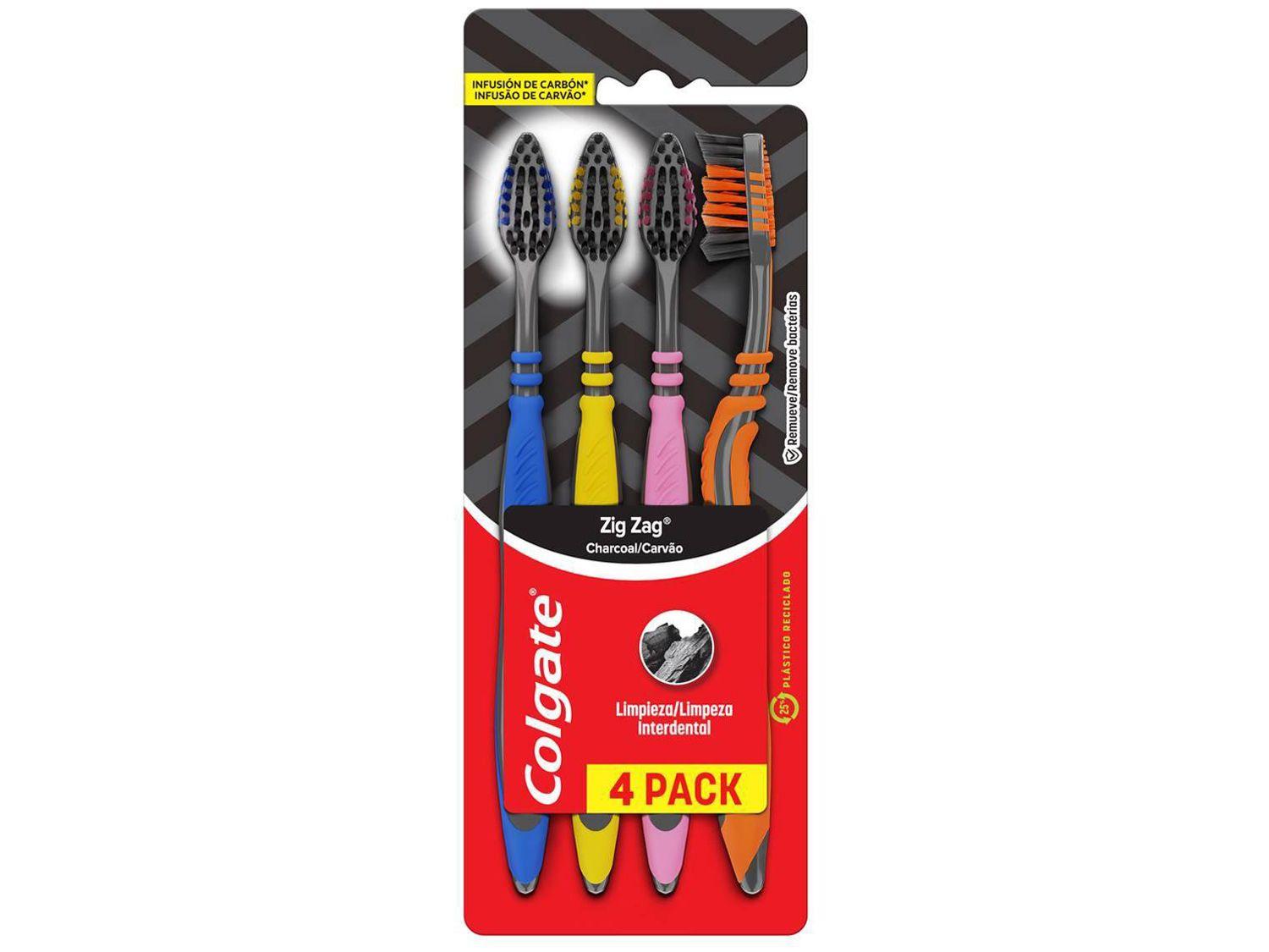 Escova de Dente Colgate Zig Zag Charcoal 4 Unidades