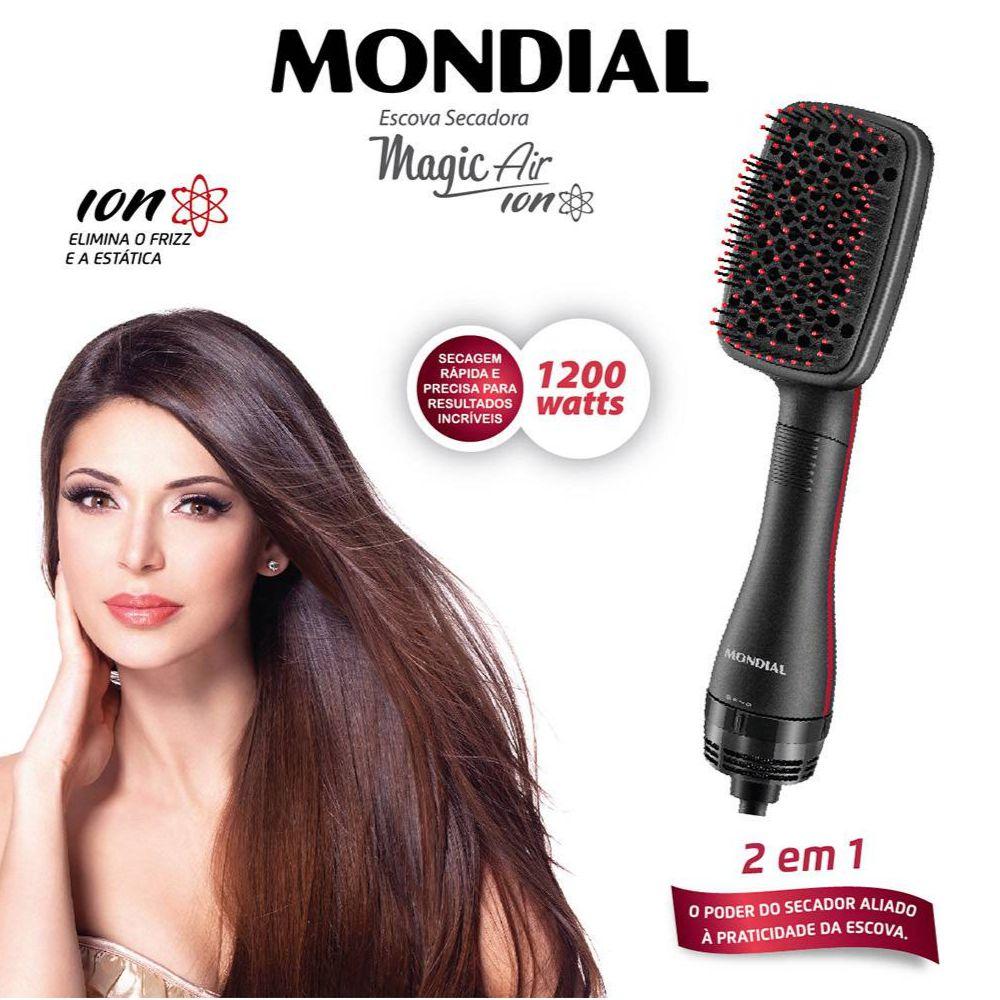 Escova Secadora E Alisadora Mondial Magic Air Es-01 2 Em 1 Com Íons ...