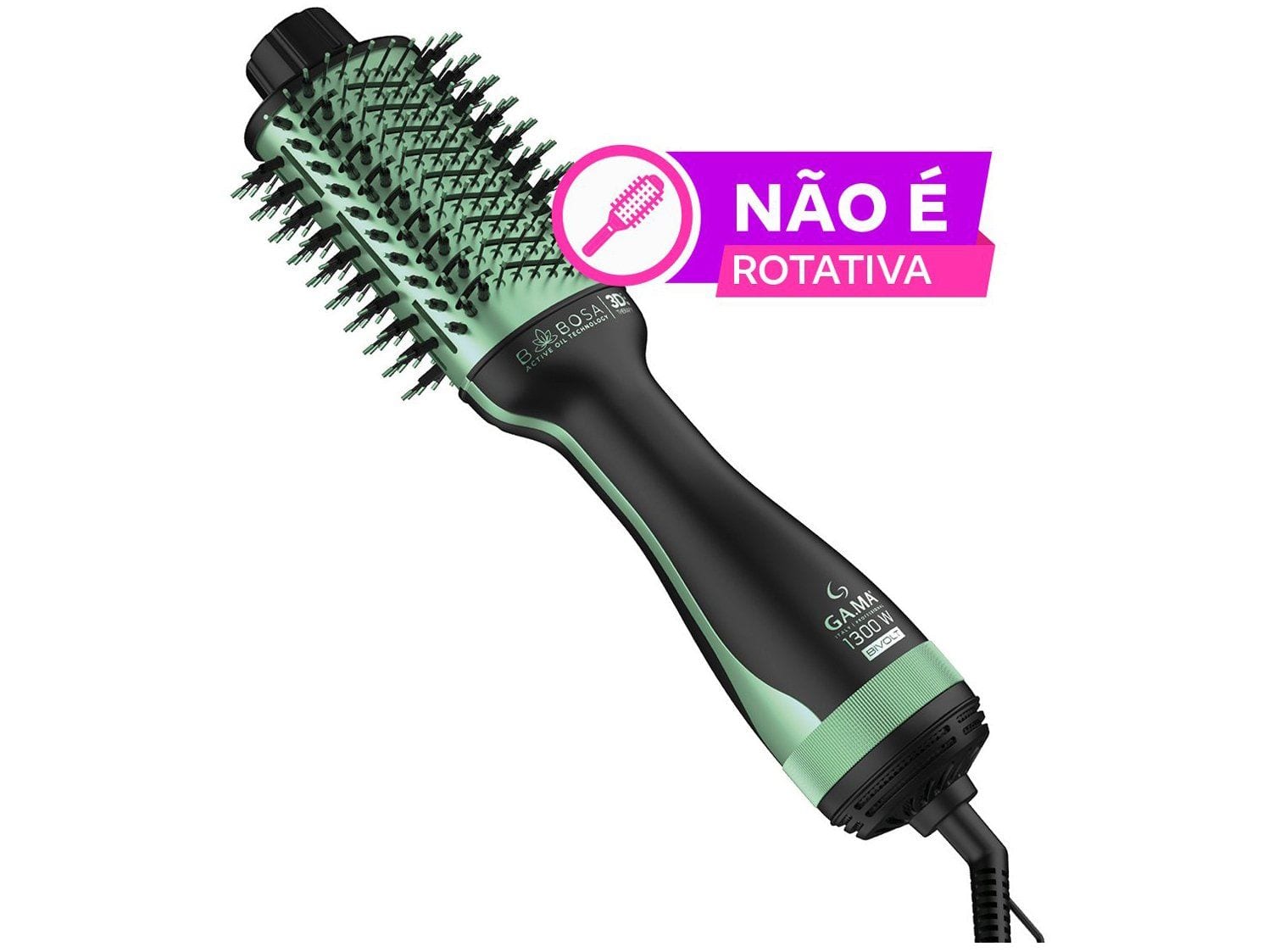 Escova Secadora GAMA Italy Babosa Brush 3D 1300W| Preto e Verde