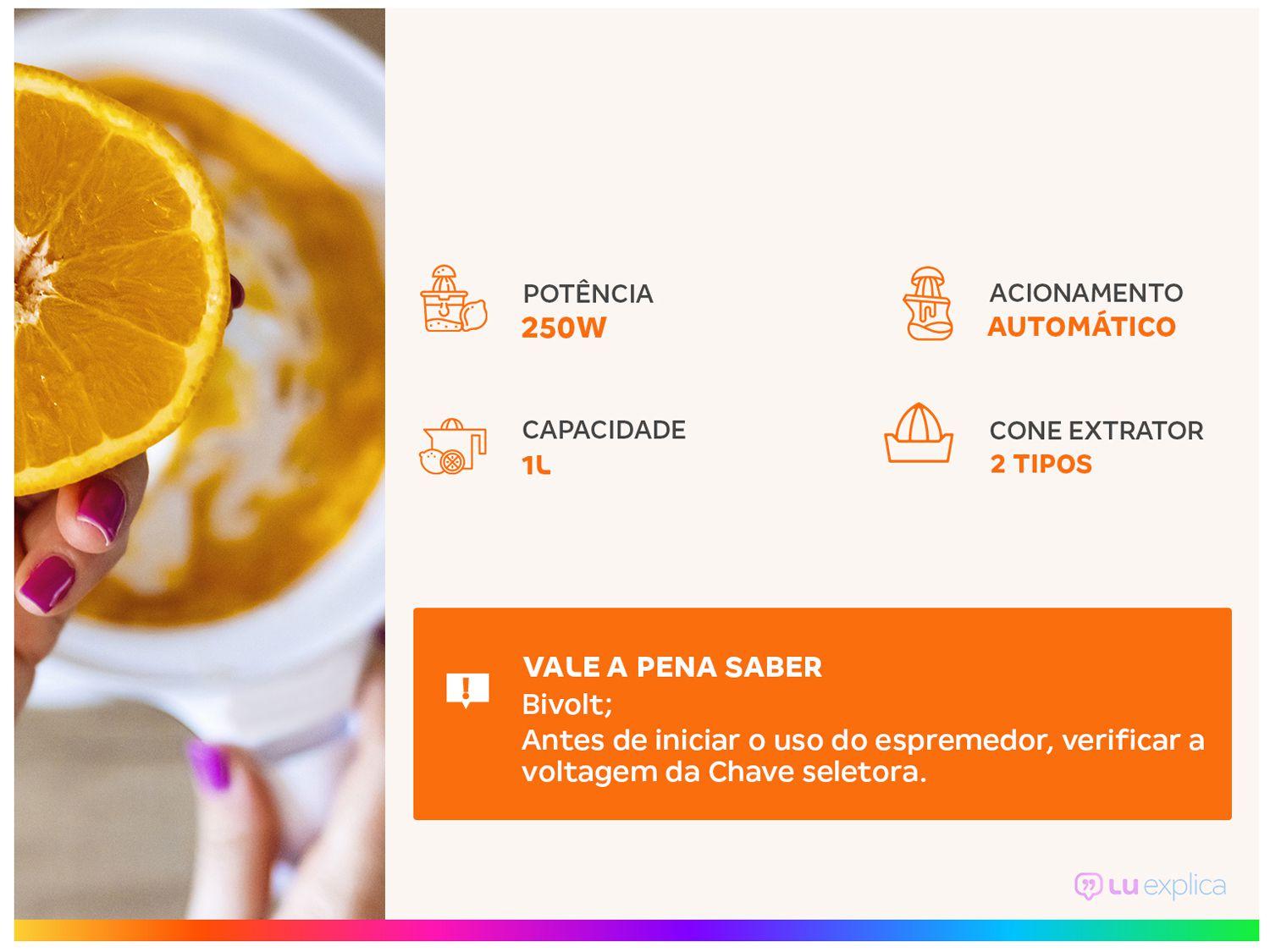 Espremedor de Frutas Mondial Cozinha E-10 Elétrico Inox 250W Capacidade 1L