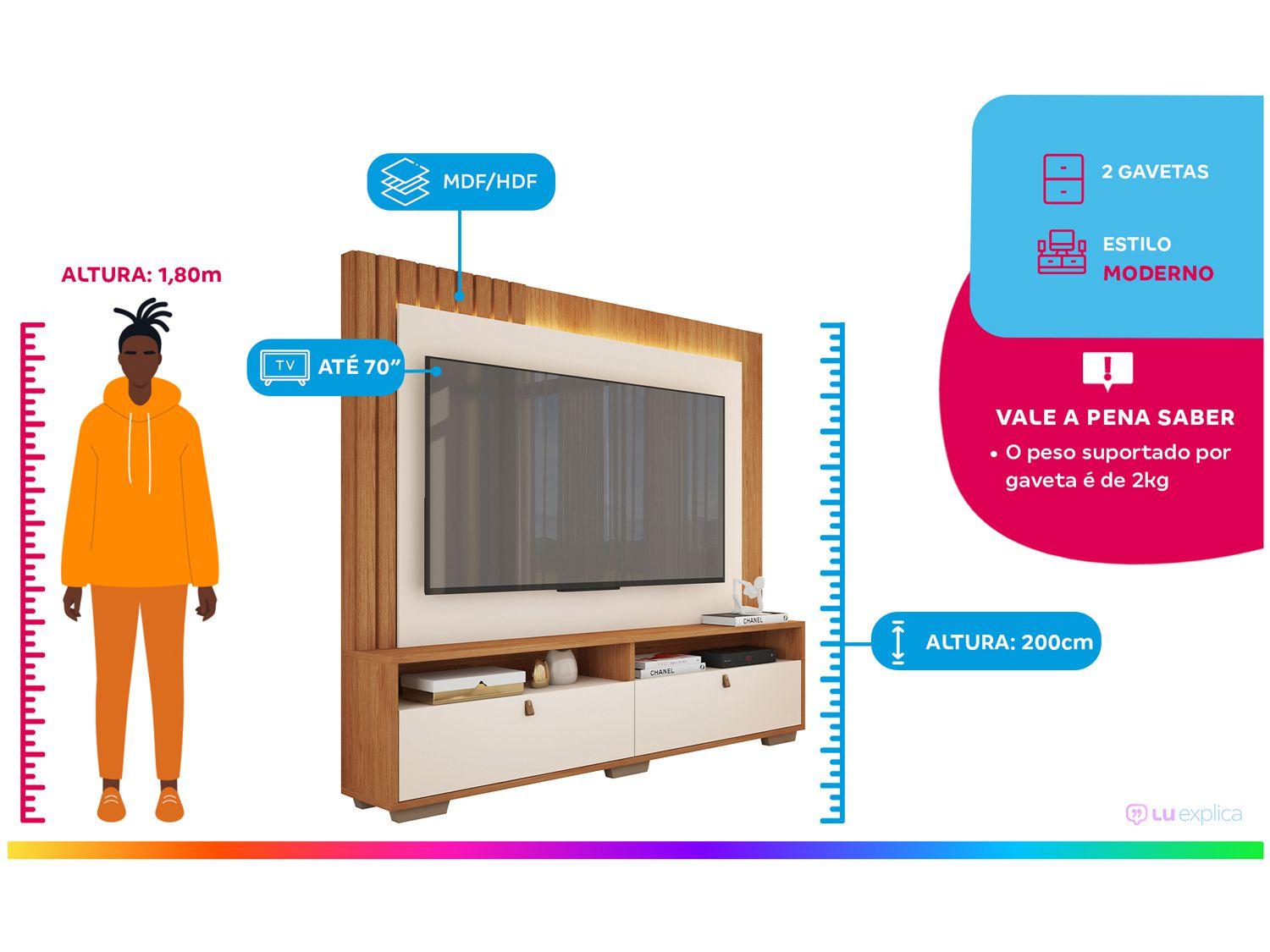 Estante Home para TV 70" 2 Portas Caemmun Fox 2.0