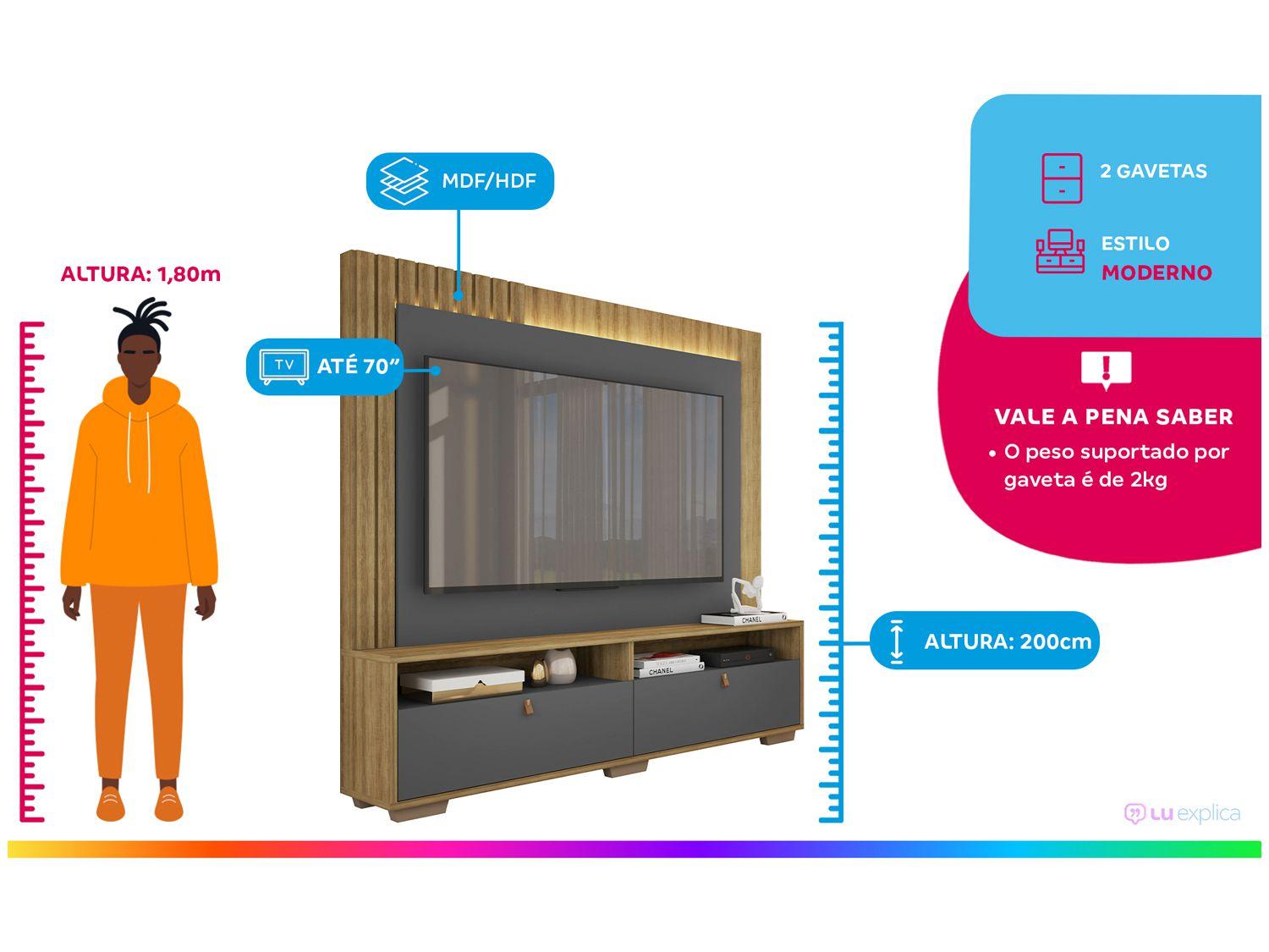 Estante Home para TV 70" 2 Portas Caemmun Fox 2.0