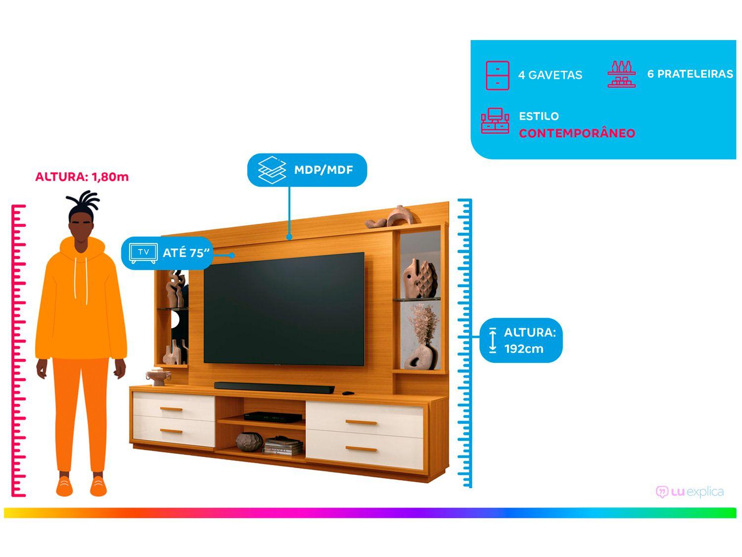 Estante Home para TV até 75” 4 Gavetas EDN Móveis Leni