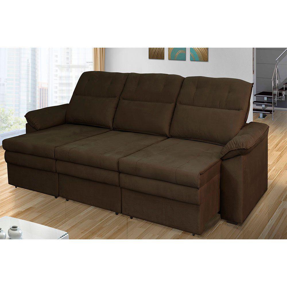 Estofado Grande 3 Lugares Retrátil Gralha Azul Sofás Magazine Luiza