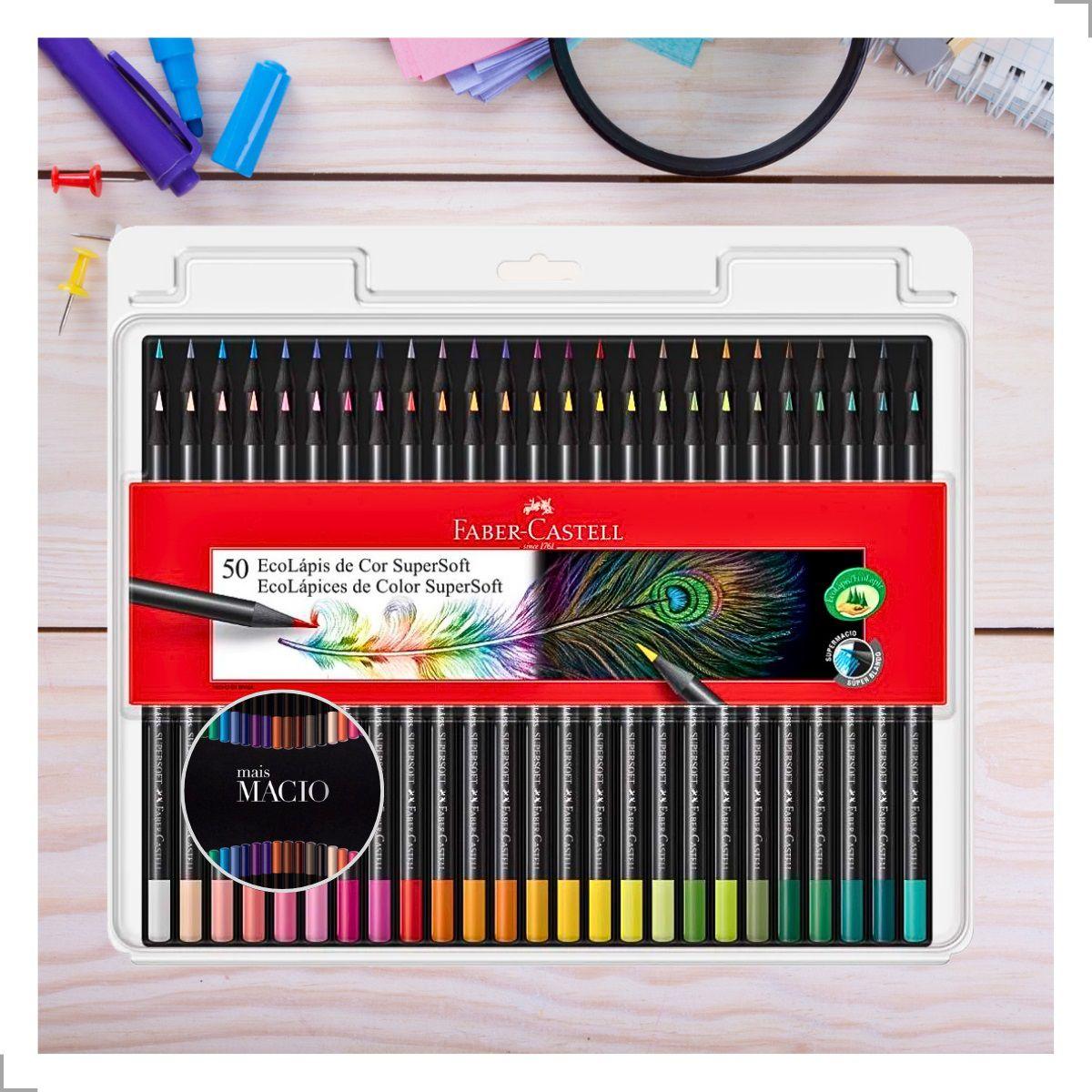 Imagem de Estojo Lapis de Cor 50 Cores Faber Castell para Artes Desenho Escolar Pintar Folhas Escuras