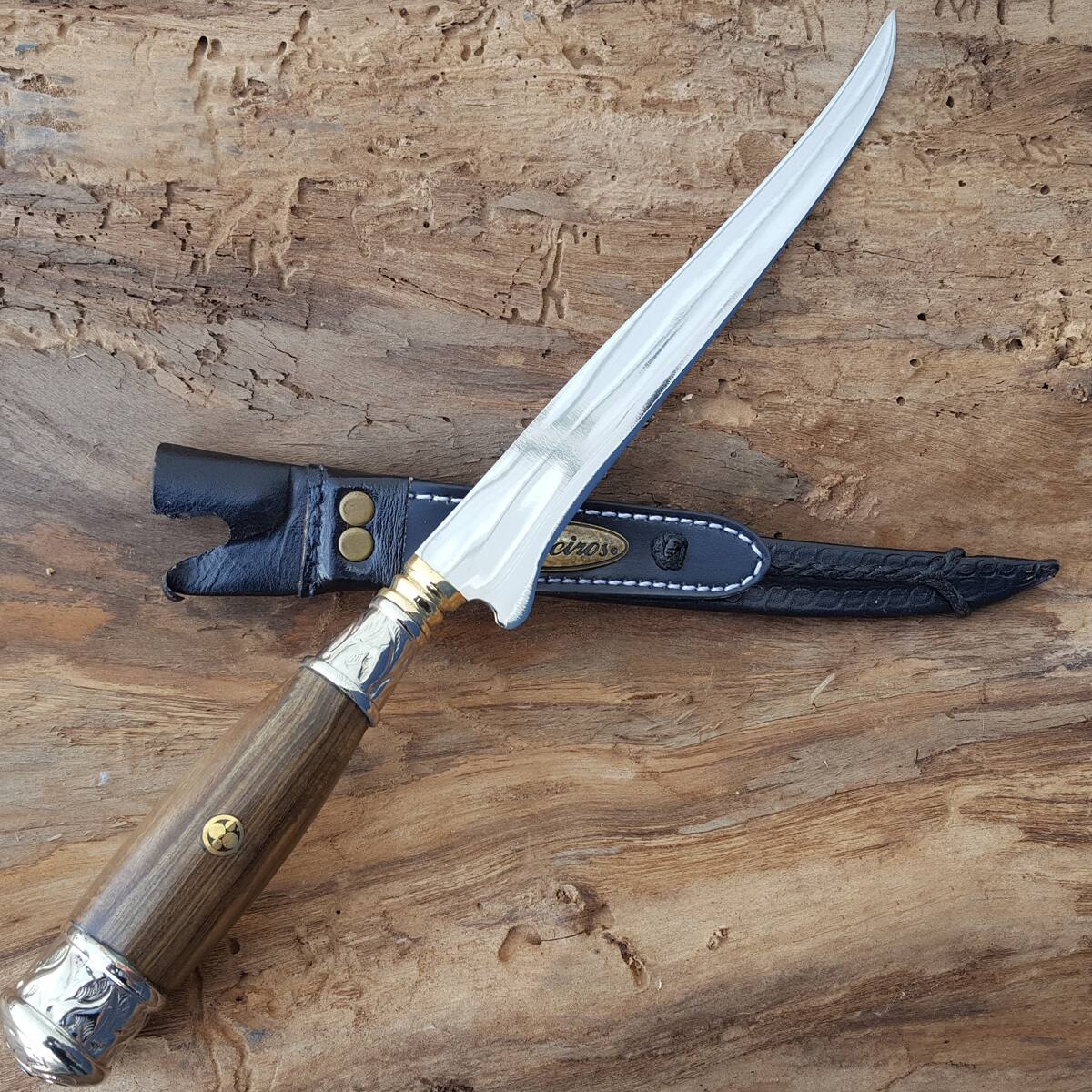 File Faca Faca Fileteira 8'' Peixe Gado Carne Inox 430 Cabo Artesanal Madeira ...