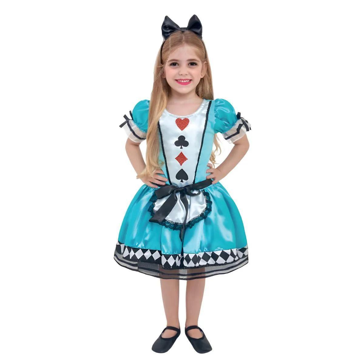 Vestido Infantil Alice No País (Vestido Festa Fantasia Alice No País Das  Maravilhas e avental)