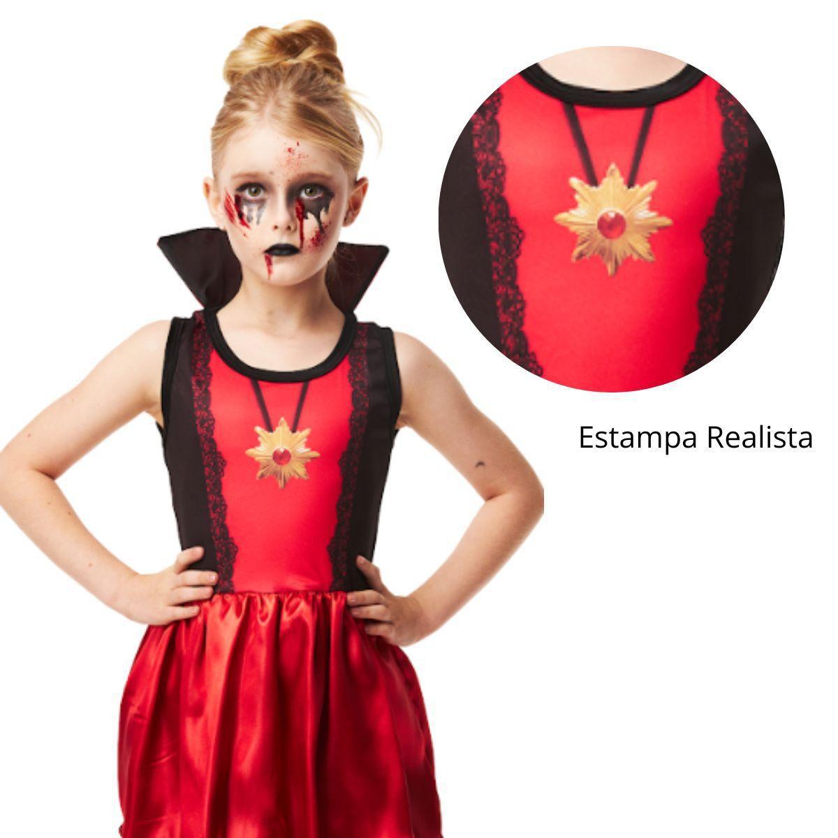 Fantasia de Halloween Infantil Draculinha Feminina Vampira