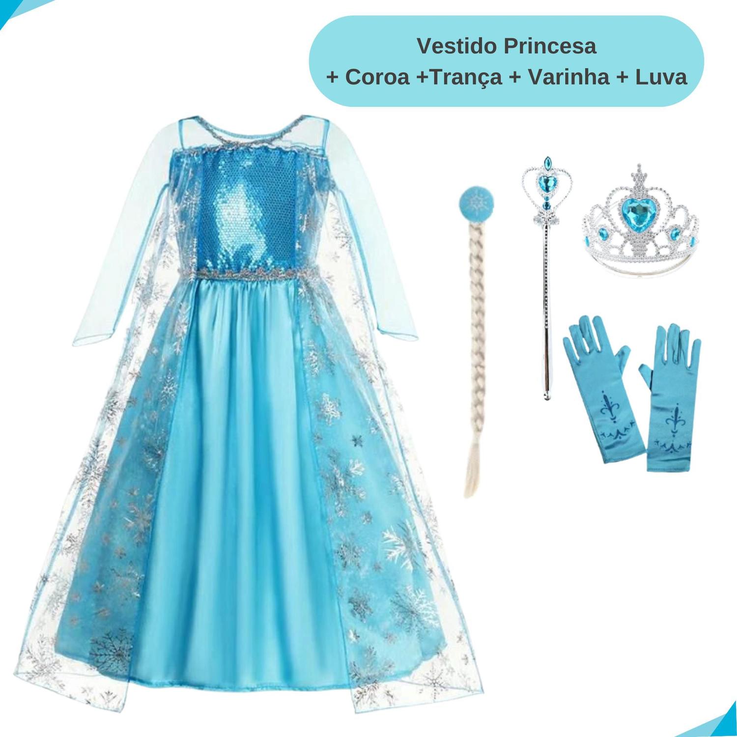 Vestido Infantil Azul Frozen com Capa Luxo