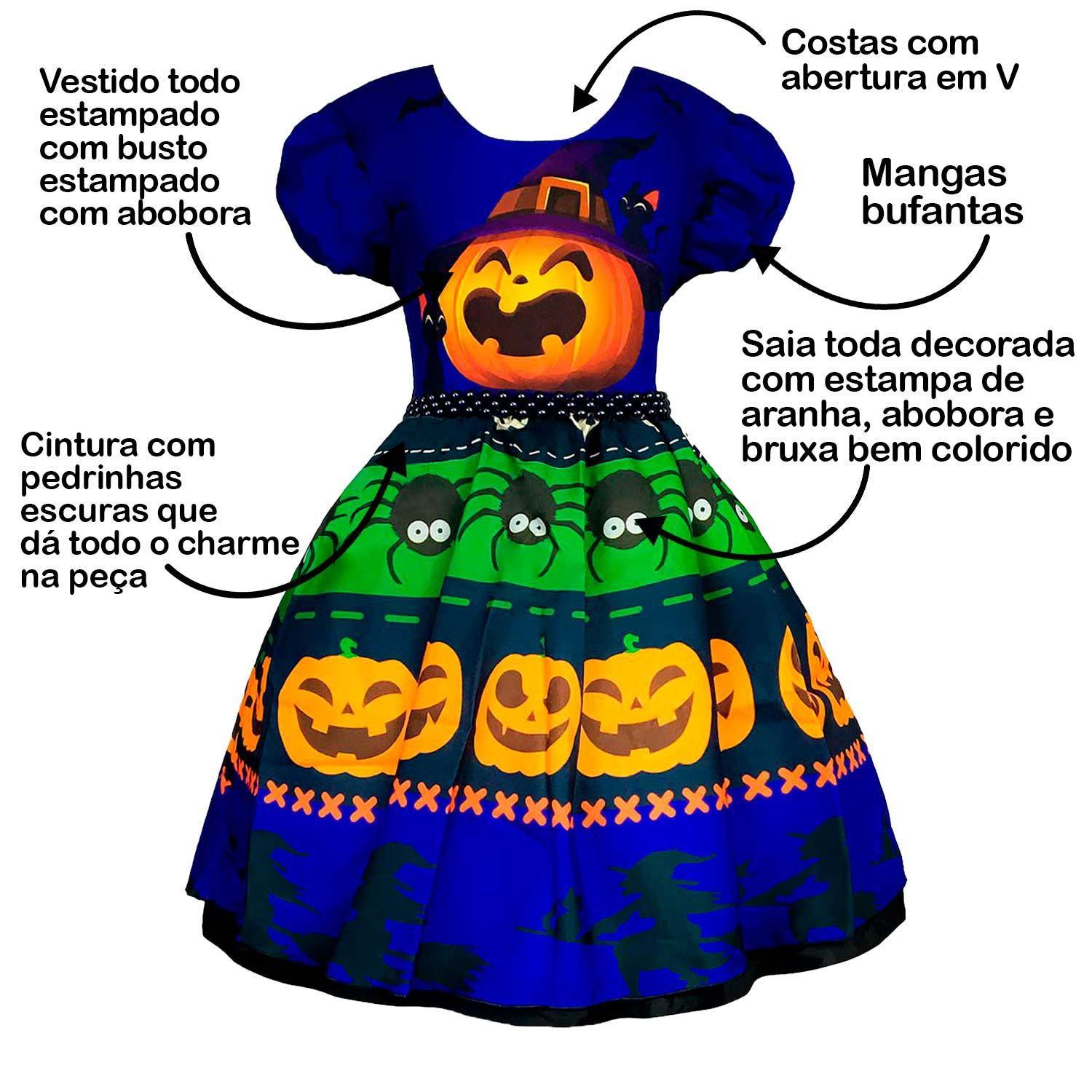 FANTASIA HALLOWEEN VESTIDO BRUXINHA COLORIDA INFANTIL LUXO