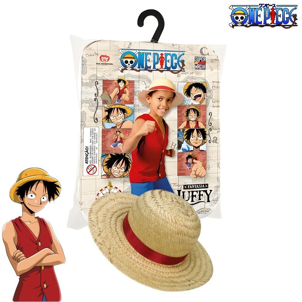Fantasia Luffy C/ Chapéu One Piece Traje Infantil Roupa Mangá Cosplay Anime  P M G