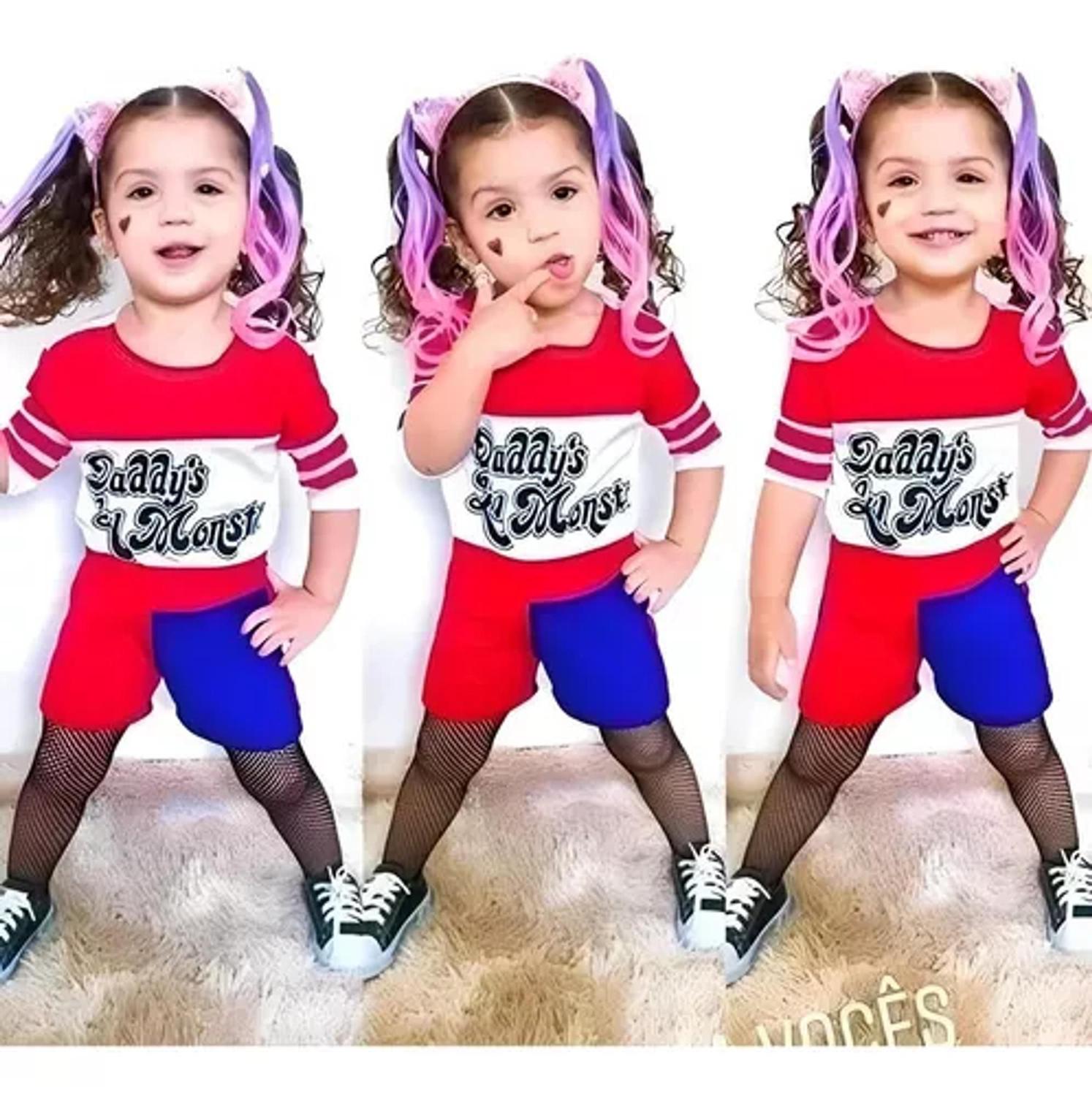 Fantasia Roupa Infantil Menina Arlequina Com Taco ( dos 2 aos 12