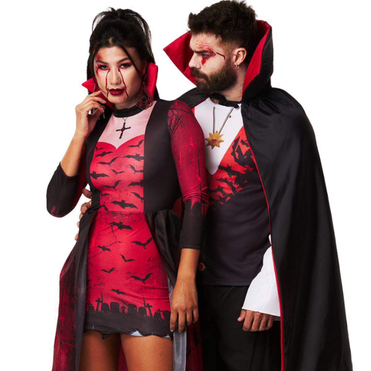 Vampira Adulta Luxo com Capa de Halloween