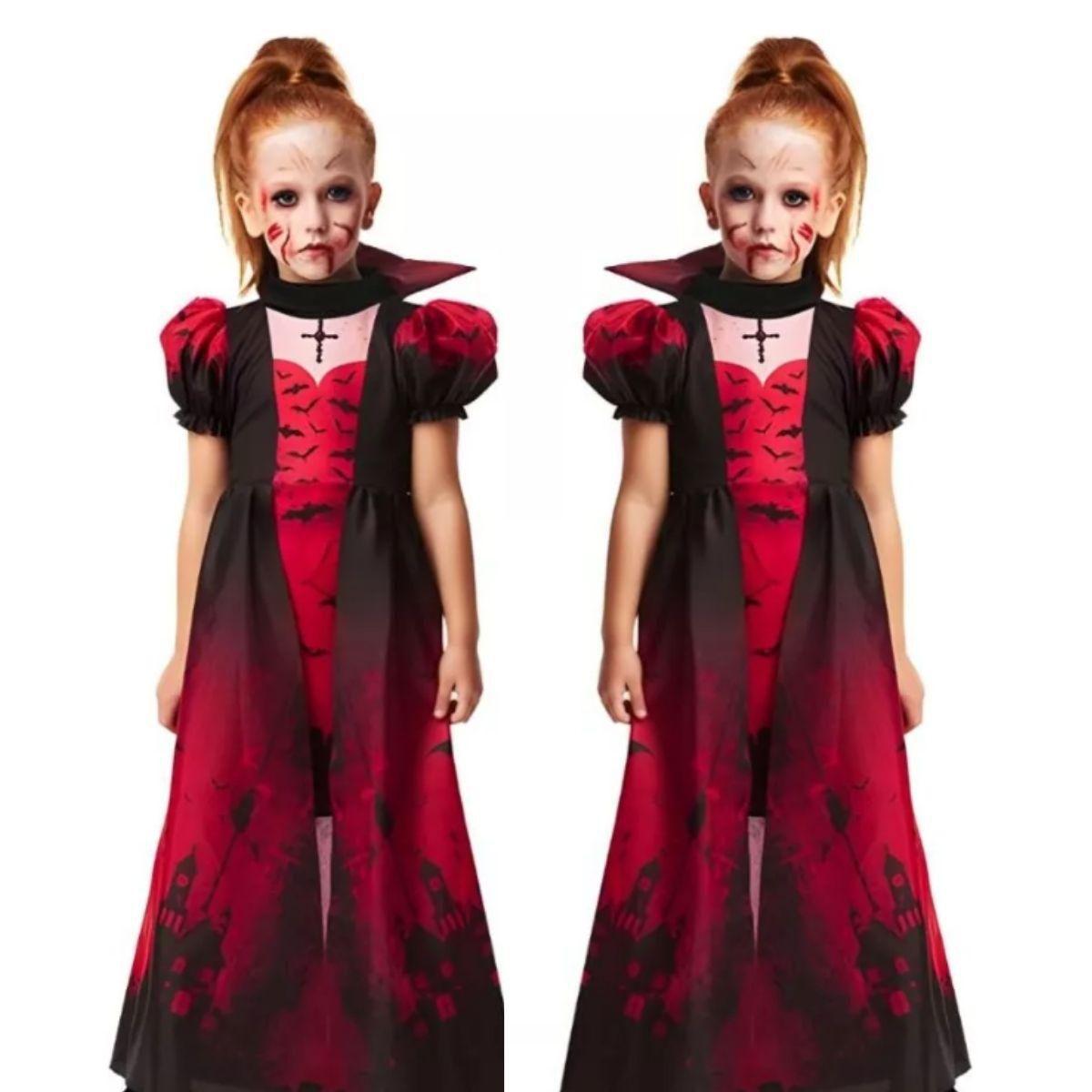 Fantasia Vampira Prata Halloween Infantil Vestido Luxo Capa - 7 Artes BrinQ  Fantasias