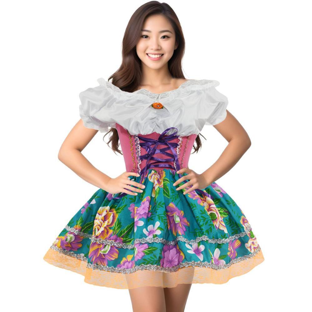 Fantasia Vestido Caipira Feminino Adulto Festa Junina de Luxo