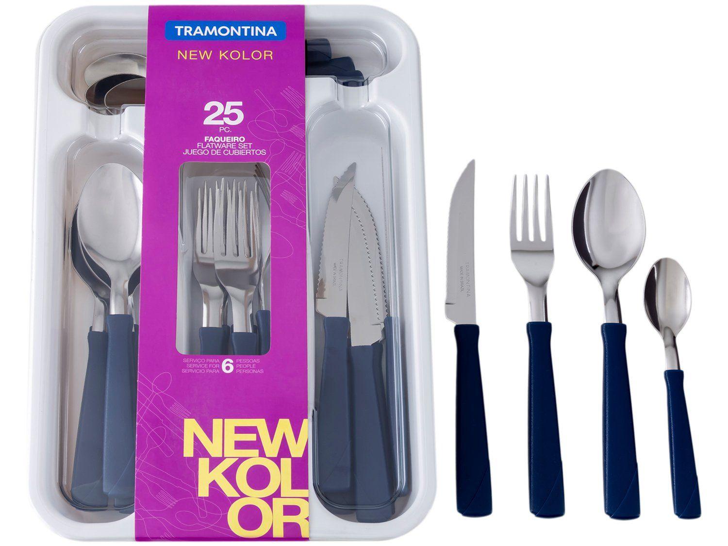 Faqueiro Tramontina Inox New Kolor com Gaveteiro 24 Peças