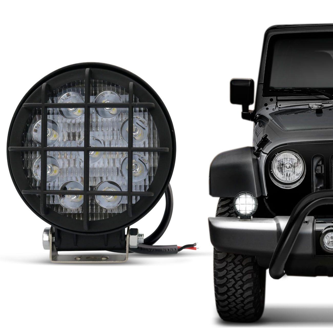 Farol De Milha LED 3x9W 27W Redondo Grade Prote o Carro Caminh o Jeep 