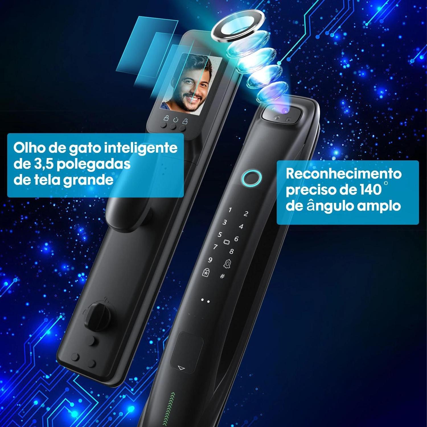 Painel da Intelar X3 com recursos de biometria, senha e reconhecimento facial declarados