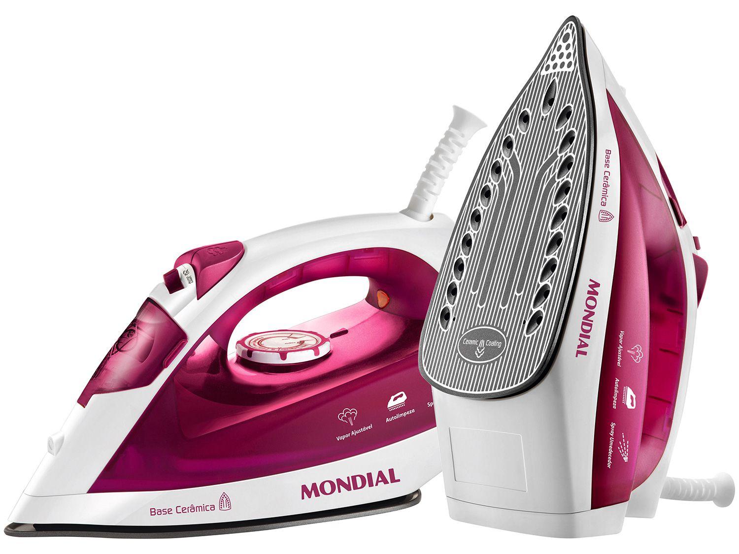 Ferro de Passar a Vapor e a Seco Mondial NF-33 Branco e Pink