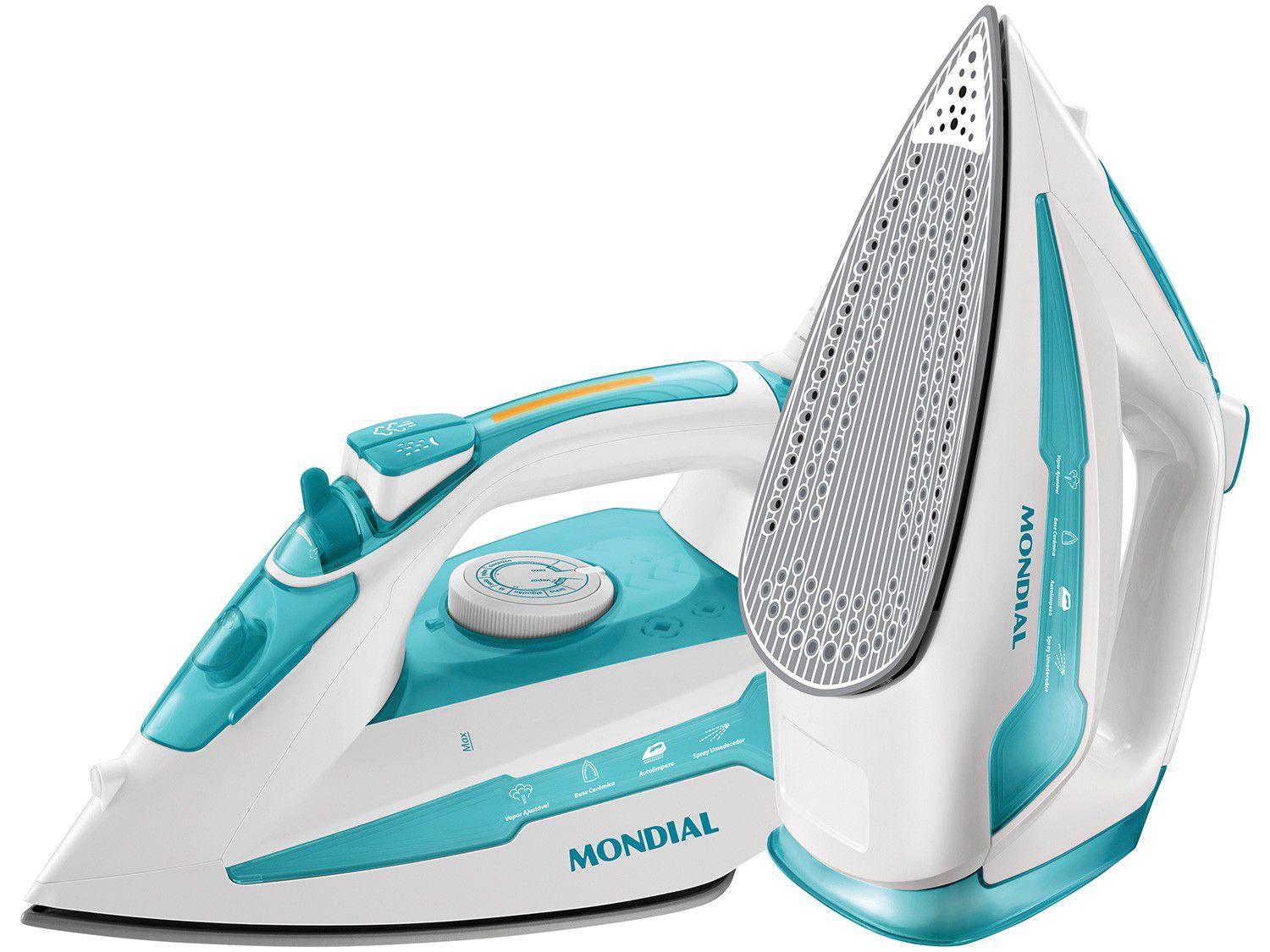 Ferro de Passar a Vapor Mondial Turbo Steam F-45 Azul e Branco