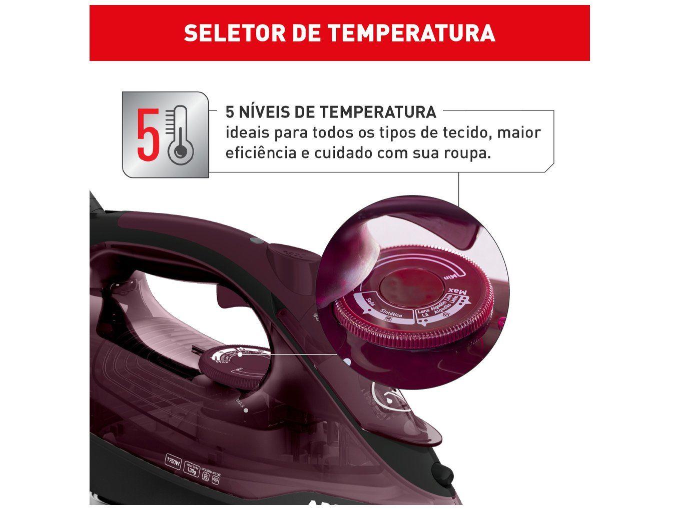 Ferro de Passar Roupa a Vapor Arno Ultragliss FMV Vinho e Preto