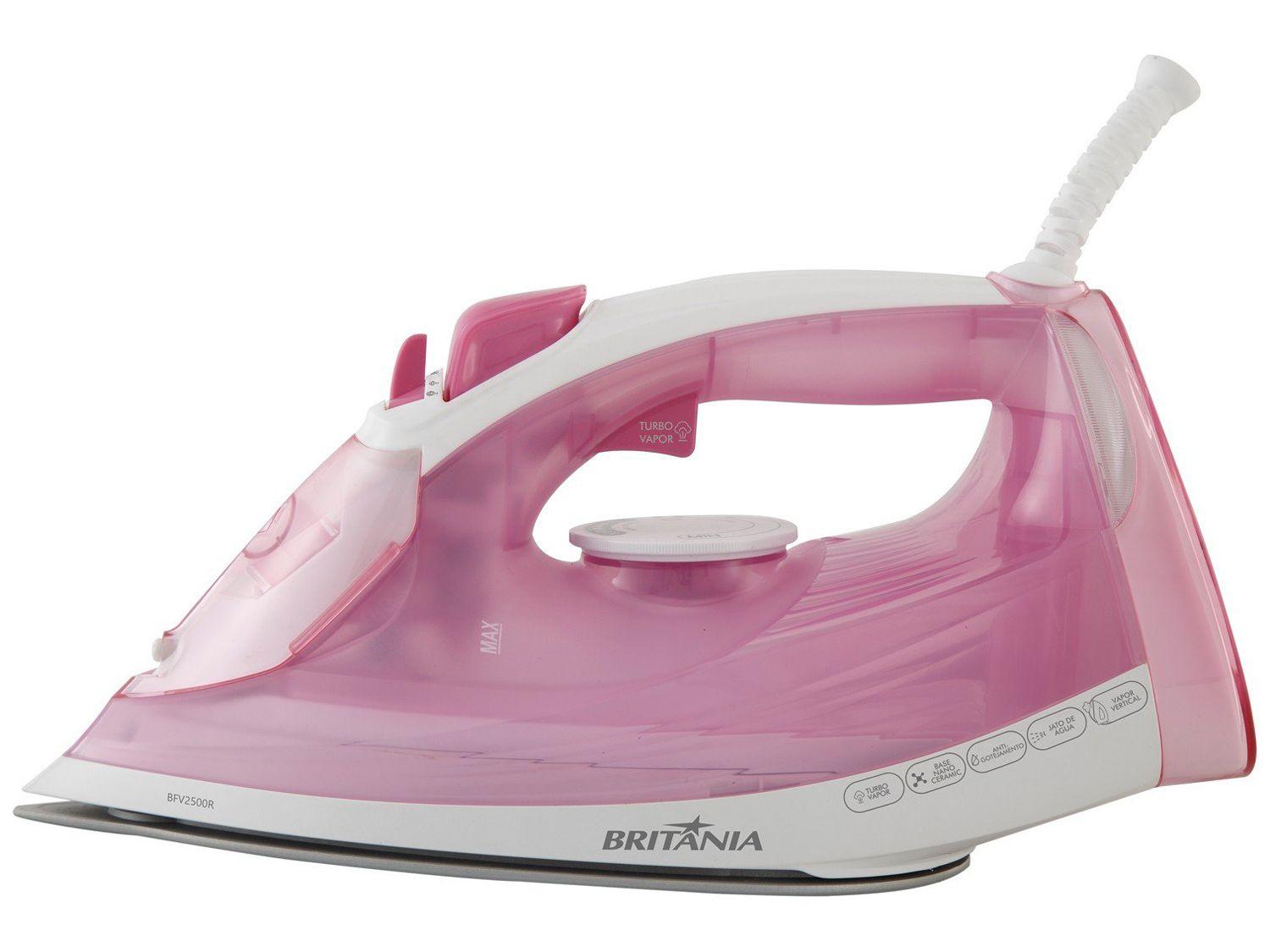 Ferro de Passar Roupa a Vapor Britânia Nano Ceramic BFV2500R Rosa