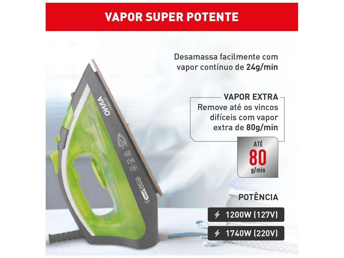 Ferro de Passar Roupa a Vapor e a Seco Arno Ecogliss FEC1 Verde
