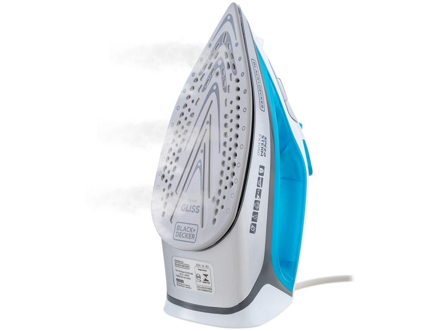 Ferro de Passar Roupa a Vapor e a Seco Black + Decker Speed Steam FX3060 Branco e Azul