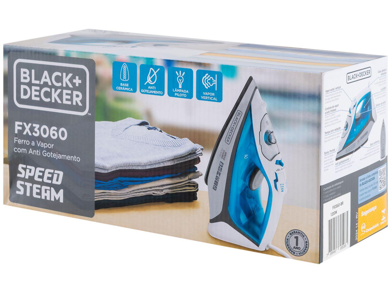 Ferro de Passar Roupa a Vapor e a Seco Black + Decker Speed Steam FX3060 Branco e Azul
