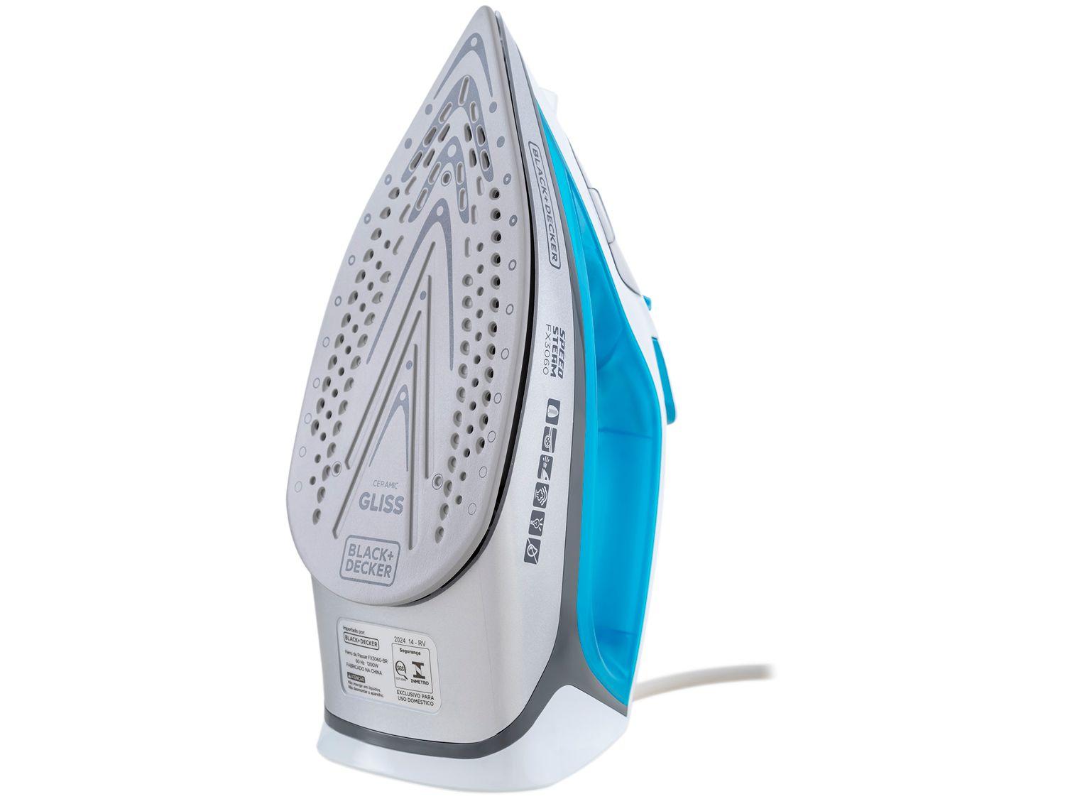 Ferro de Passar Roupa a Vapor e a Seco Black + Decker Speed Steam FX3060 Branco e Azul