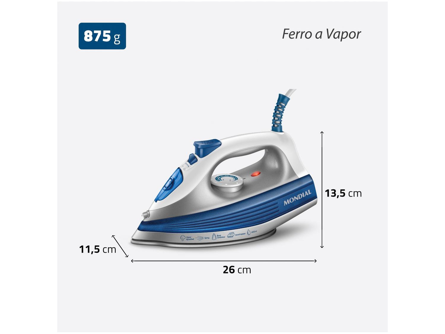 Ferro de Passar Roupa a Vapor Mondial