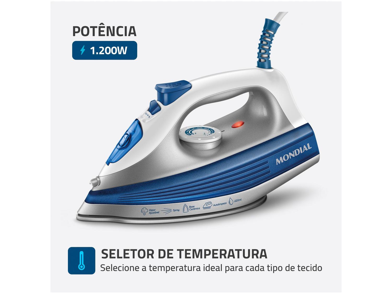 Ferro de Passar Roupa a Vapor Mondial
