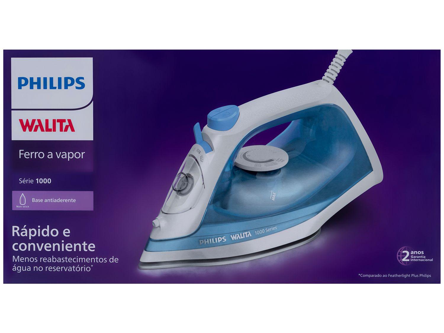 Ferro de Passar Roupa a Vapor Philips Walita 1000 Series DST1050/20 Branco e Azul