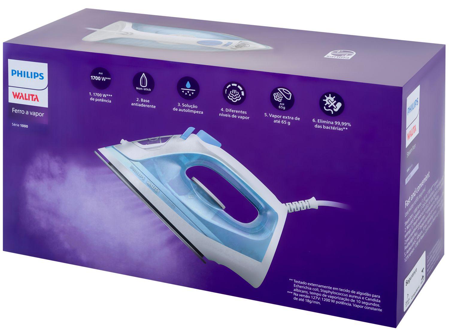 Ferro de Passar Roupa a Vapor Philips Walita 1000 Series DST1050/20 Branco e Azul