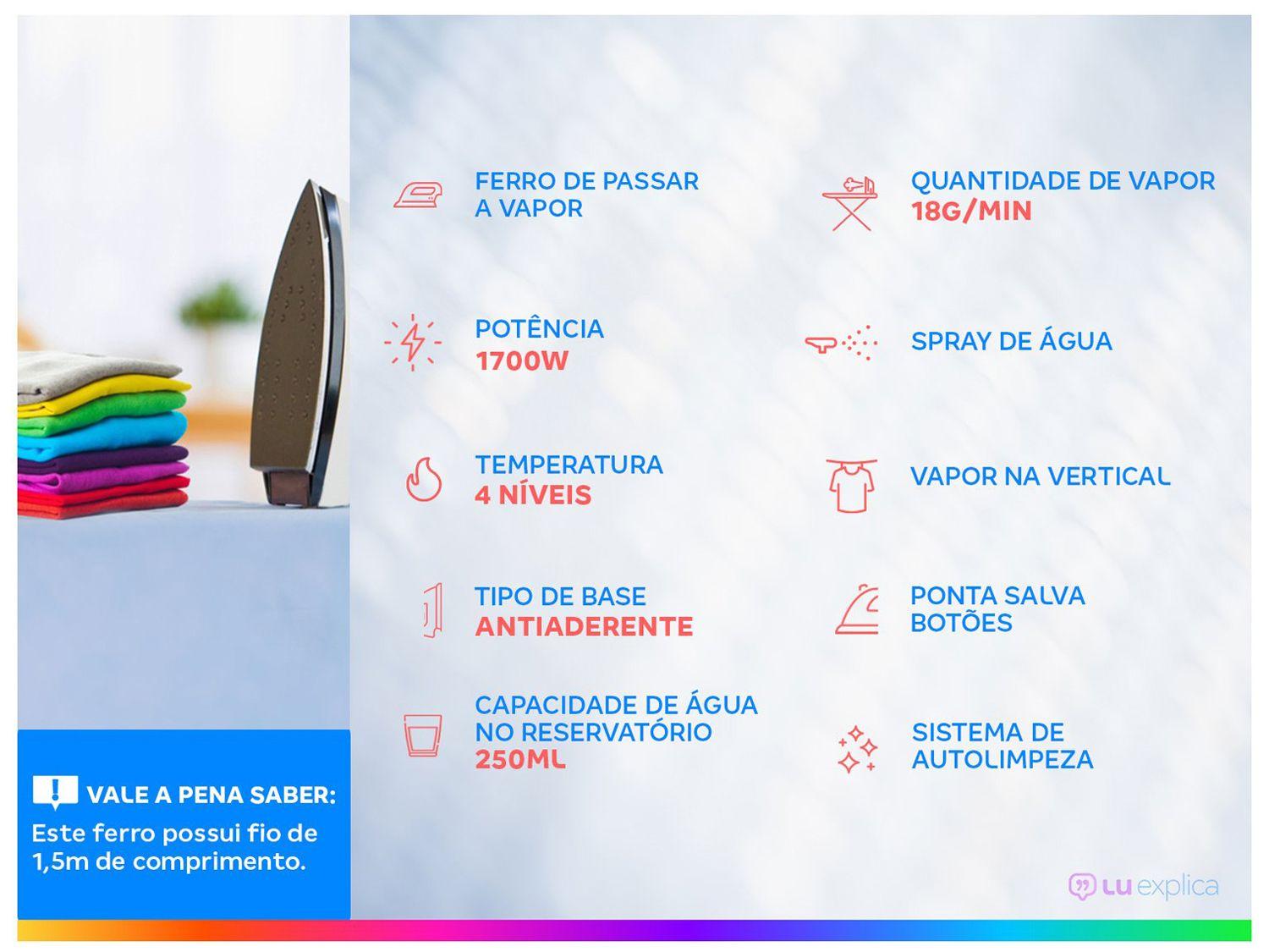 Ferro de Passar Roupa a Vapor Philips Walita 1000 Series DST1050/20 Branco e Azul