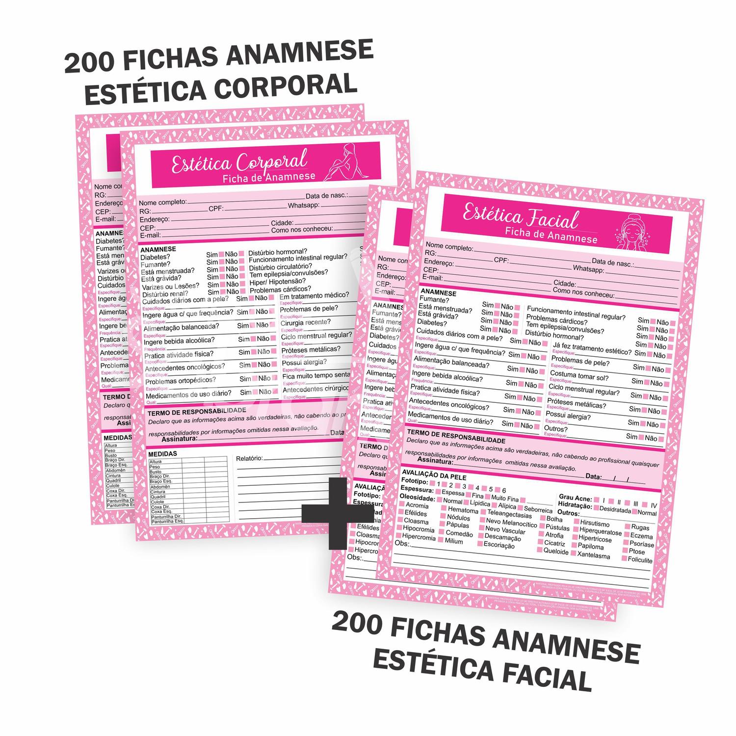 Ficha De Anamnese Estética Corporal (Bloco c/ 100 Folhas)