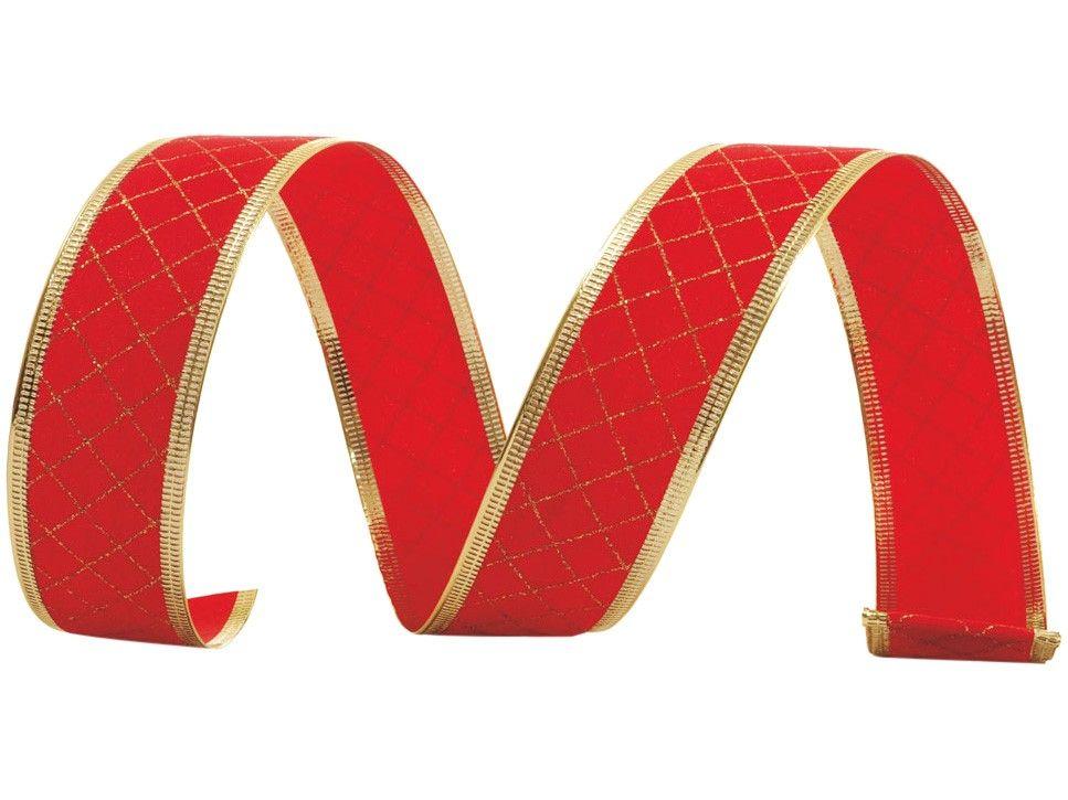 Fita de Natal 914x6,3cm Aramada Vermelho e Ouro
