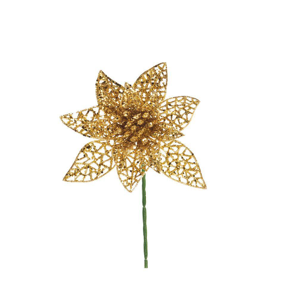 Flor Natalina Artificial Decorativa Dourada Vazada 1Pç 20cm - Cromus -  Flores, Folhas e Galhos de Natal - Magazine Luiza