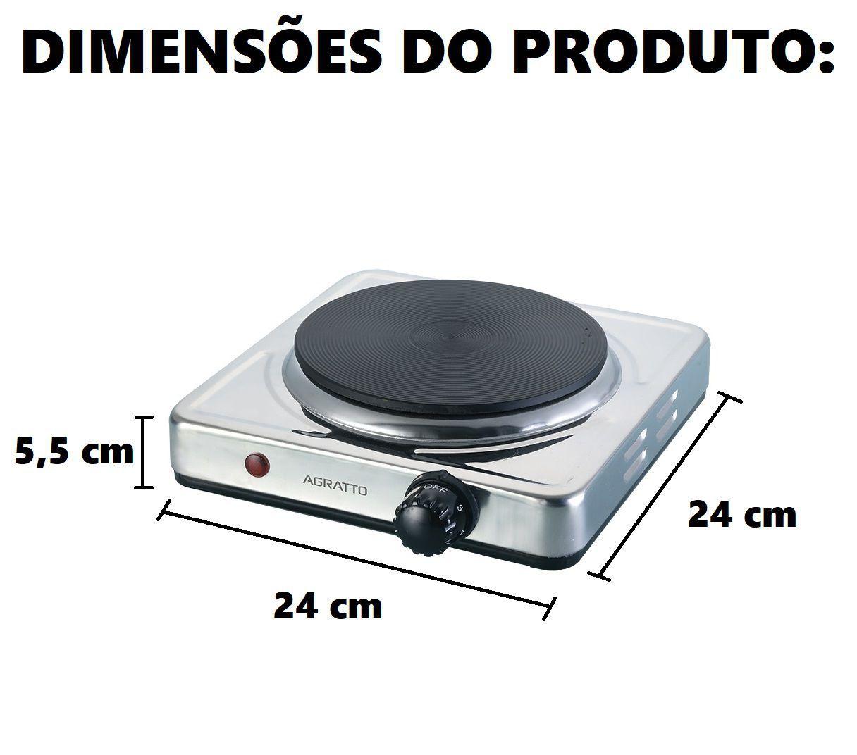 Fogão 1 Boca Elétrico Portátil Aço Inox 1500W 220V Agratto - Cooktop 1 ...