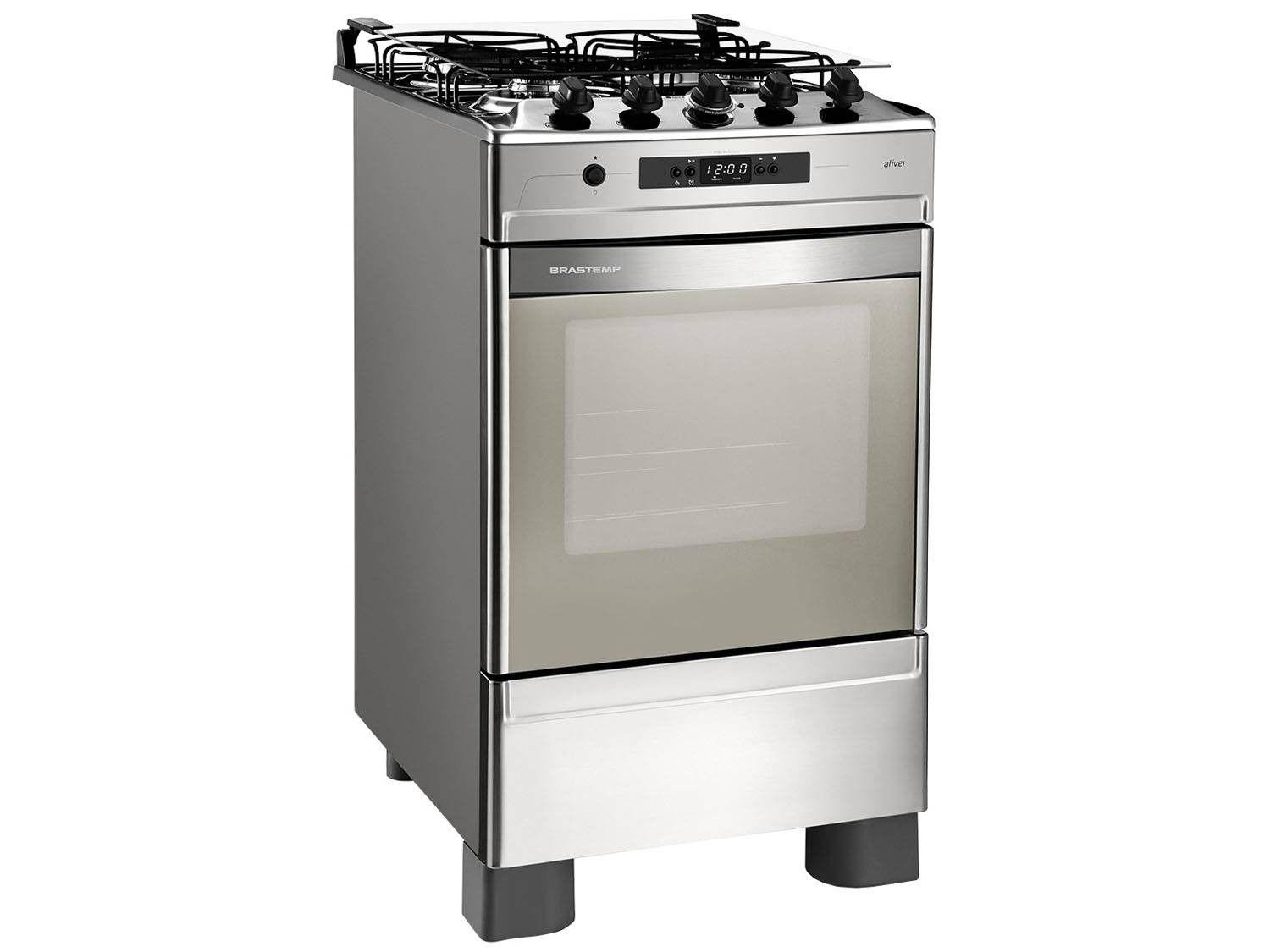 Fogão 4 Bocas Brastemp Ative! BF150AR Inox Grill - Timer Acendimento ...