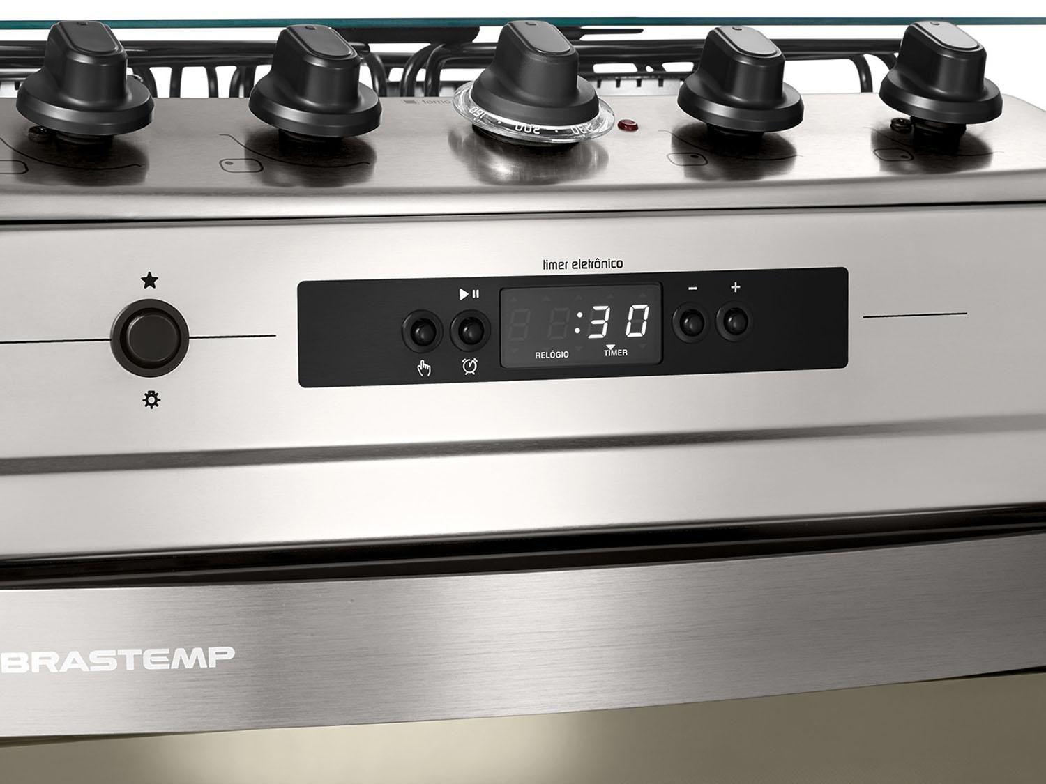 Fogão 4 Bocas Brastemp Ative! BF150AR Inox Grill Timer Acendimento