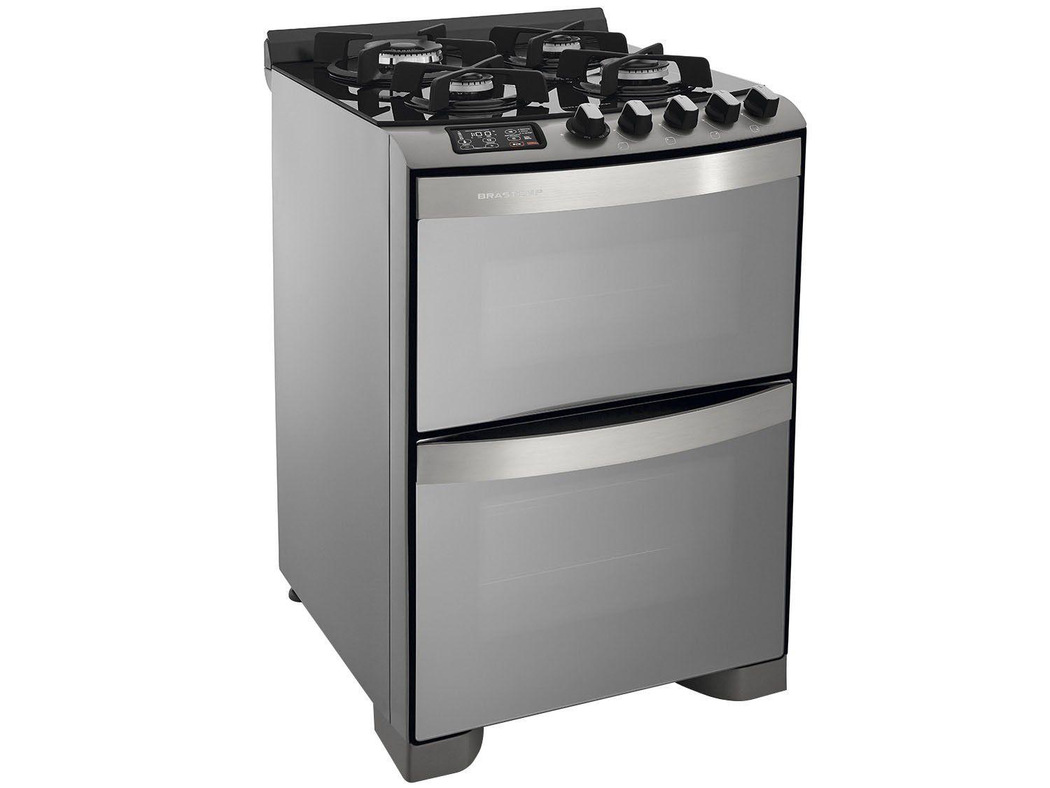 Fogão 4 Bocas Brastemp Ative! BFD4 VARNNA Inox Forno Duplo Timer Acendimento Superautomático