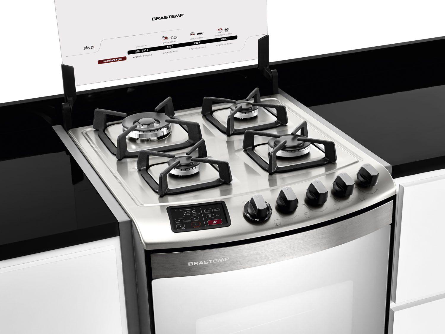 Fogão 4 Bocas Brastemp Ative Maxi de Embutir Inox Grill Timer