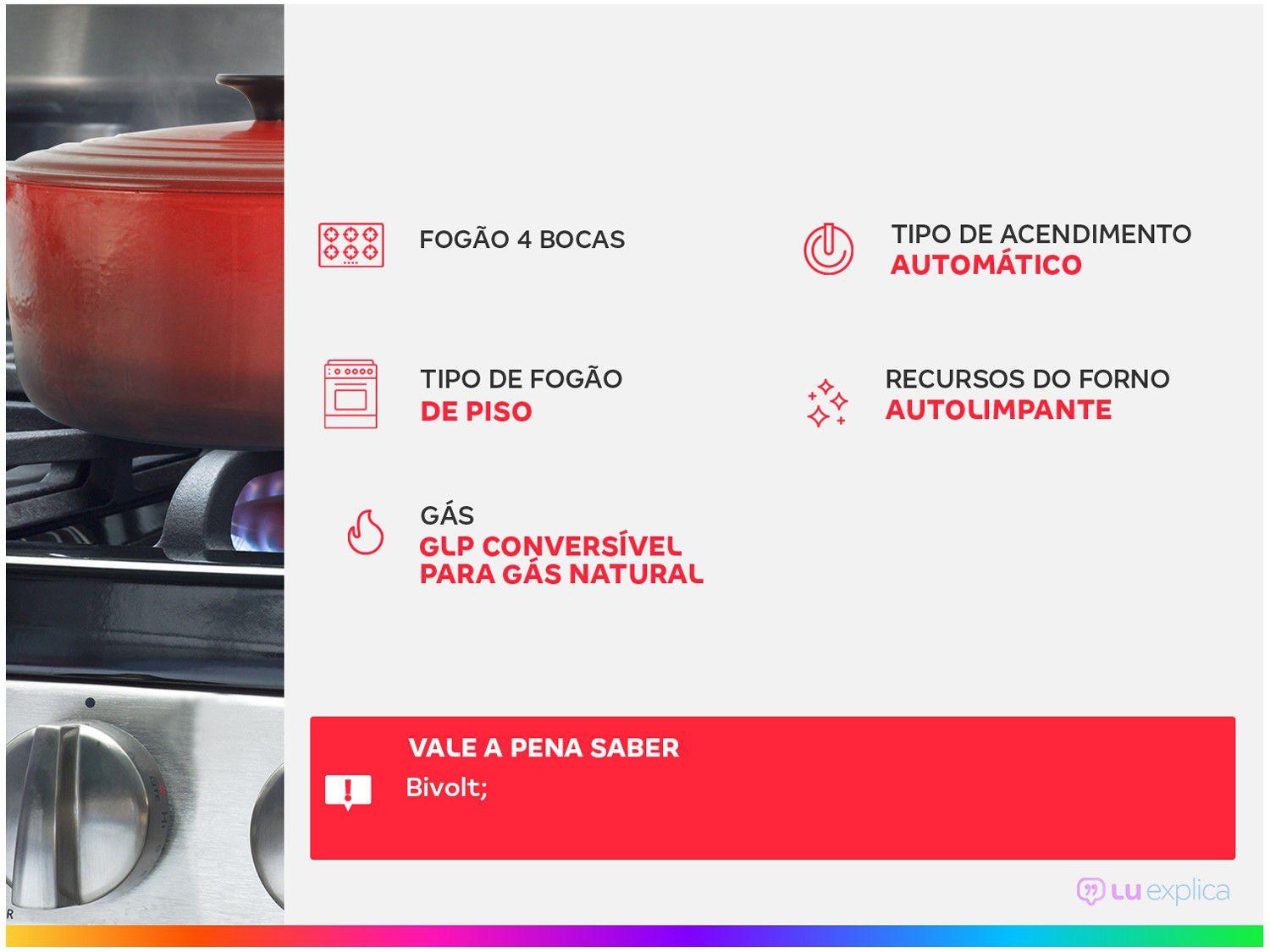 Fogão 4 Bocas Consul Inox CFO4NARUNA