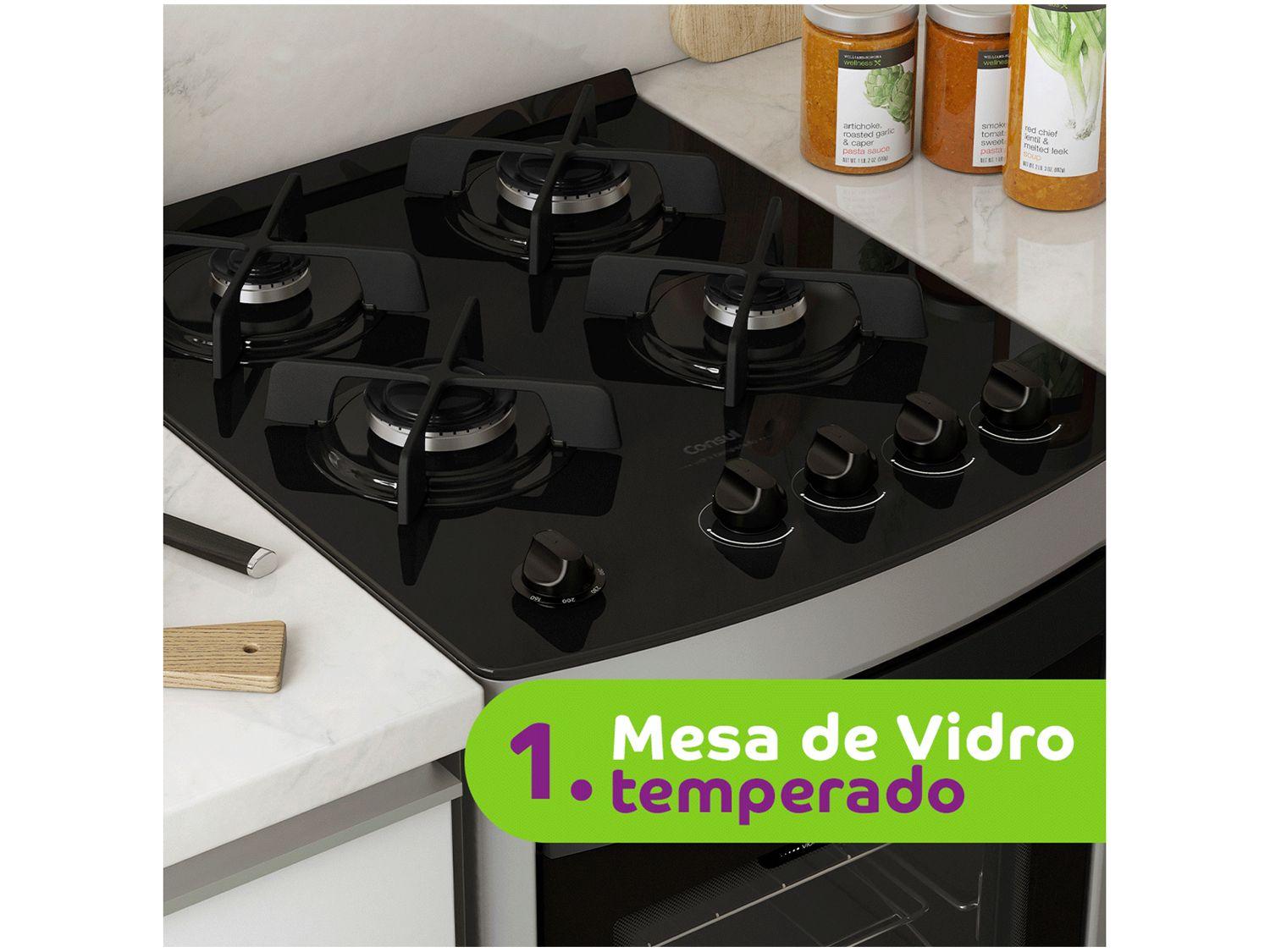 Fogão 4 Bocas Consul Inox Mesa de Vidro CFO4VARUNA